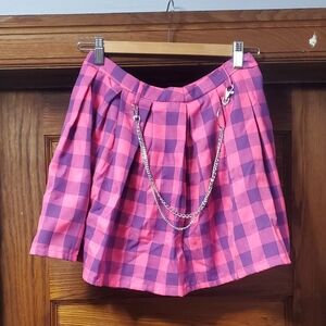 Hot Topic Skirt Sexy Pink Pleated Plaid Chain Goth Punk Rock Metal Mini Small